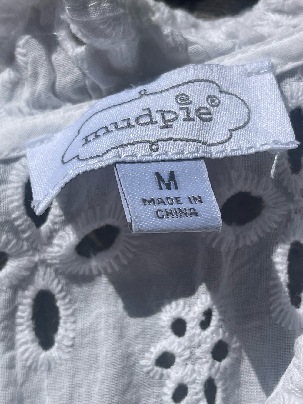 Mud Pie White Eyelet Tiered Mini Dress Sz M - Picture 5 of 10